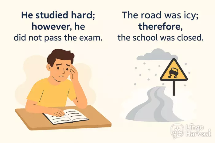 conjunctive adverbs however therefore moreover