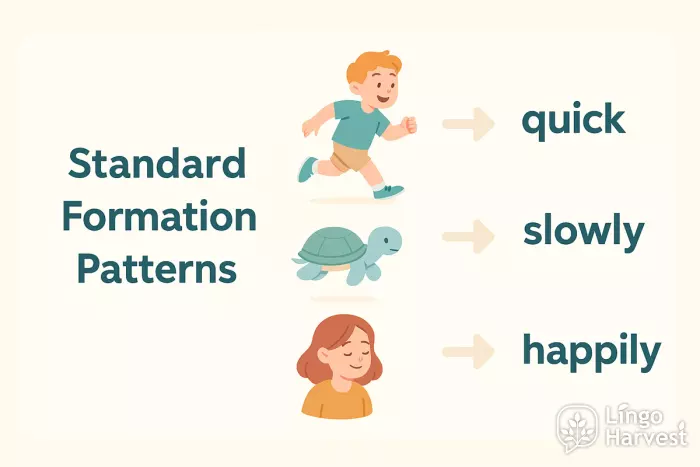 adverb formation quick slow happy