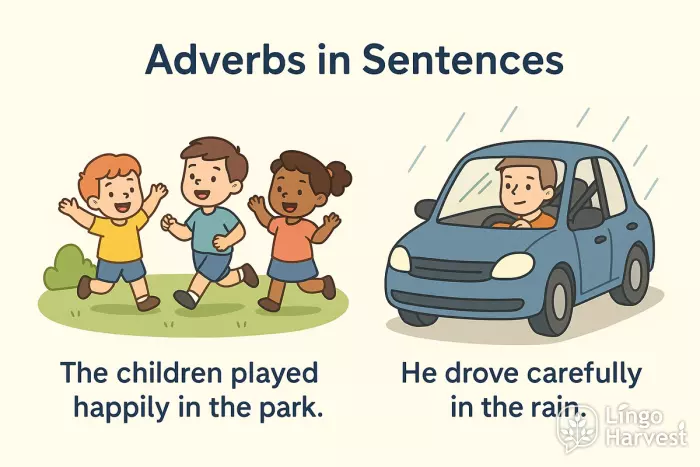 adverbs sentences happily carefully