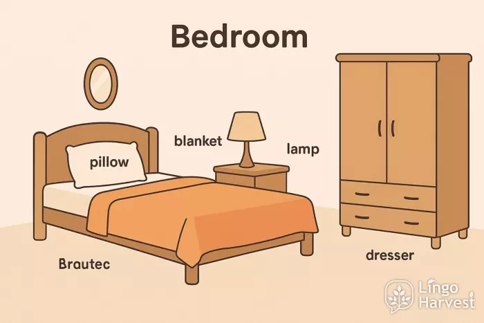 bedroom items labeled