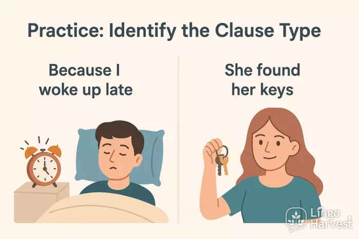 clause type because woke up found keys