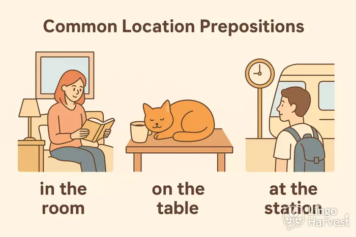 common location prepositions in on at