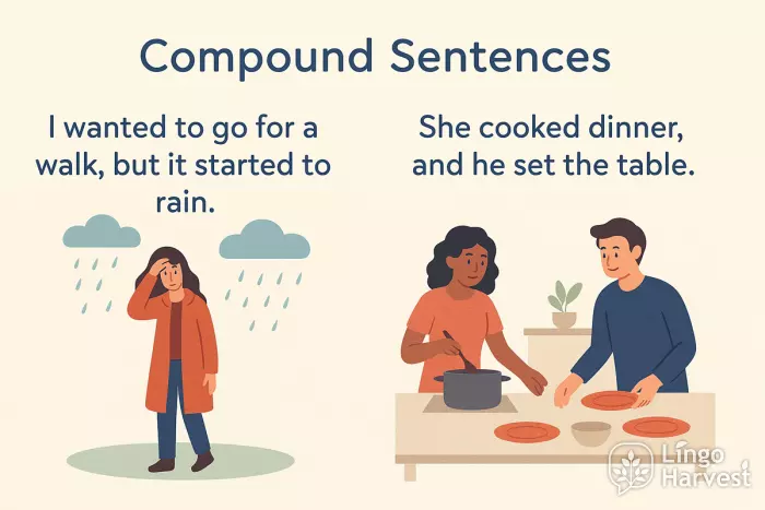 compound sentences rain cooking table