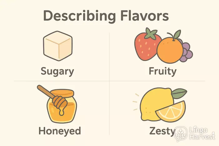 flavor words sugary fruity honeyed zesty