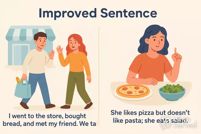 improved sentences store friend pizza salad