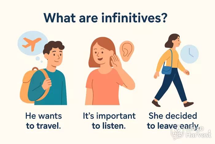 infinitives travel listen leave