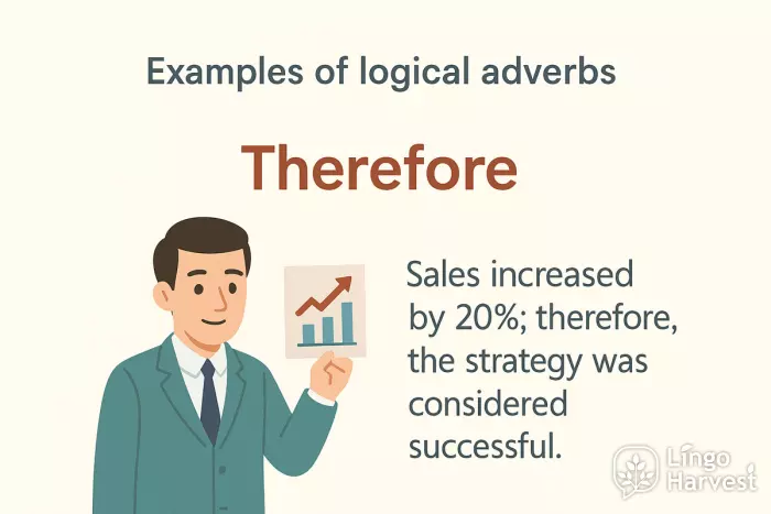 logical adverb therefore business example