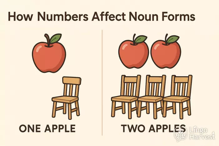 numbers singular plural nouns apples chairs