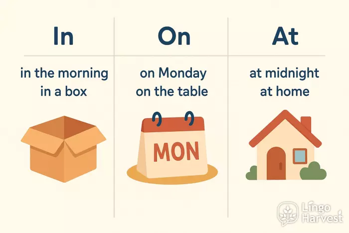prepositions in on at