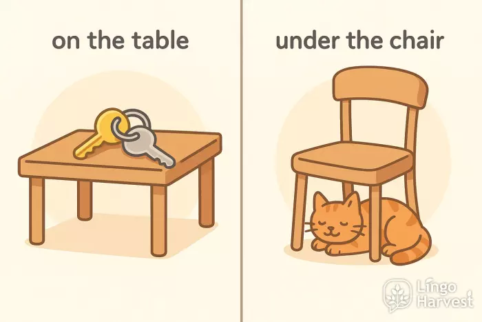 prepositions on under
