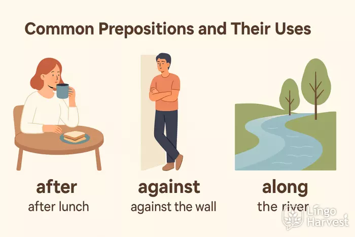 prepositions after against along