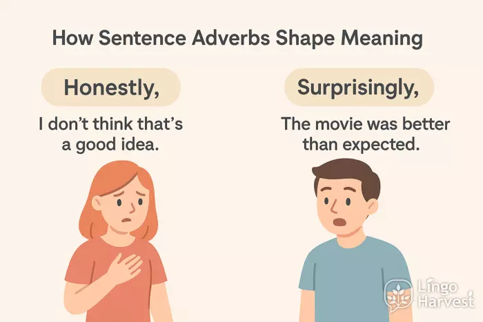 sentence adverbs honestly surprisingly