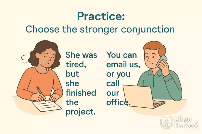 stronger conjunction practice tired finished email call