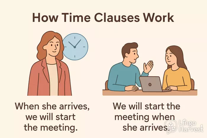 time clauses meeting arrives