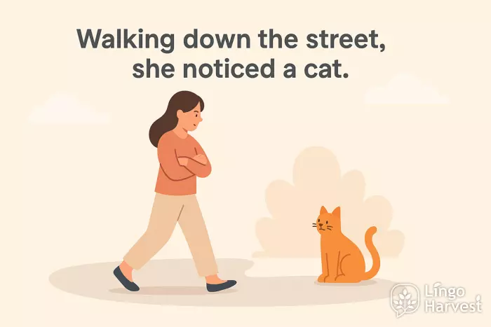 walking noticing cat participle