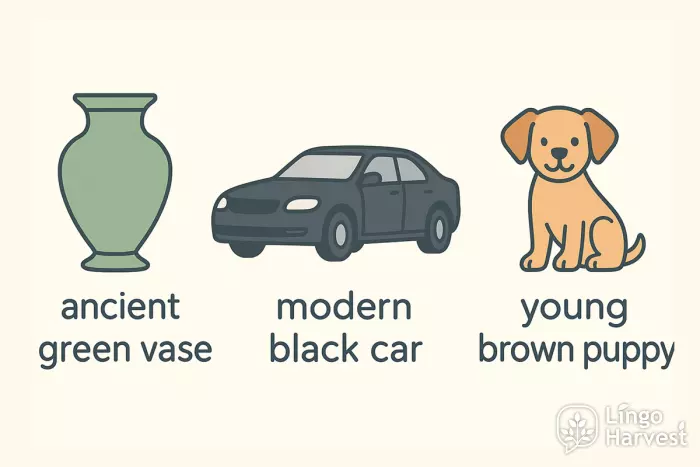 adjective strings vase car puppy