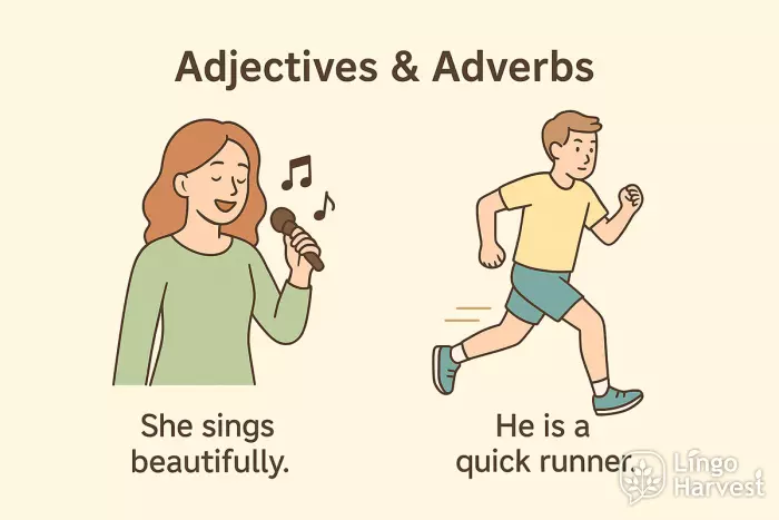 adjectives adverbs beautifully quick runner examples