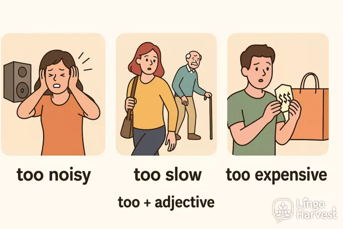 adjectives too noisy too slow too expensive