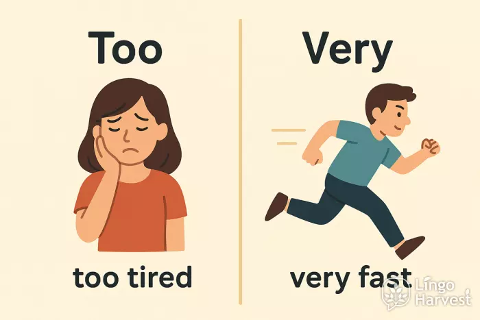adverbs too tired vs very fast