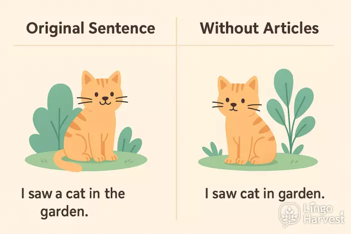 articles a cat in the garden vs no article