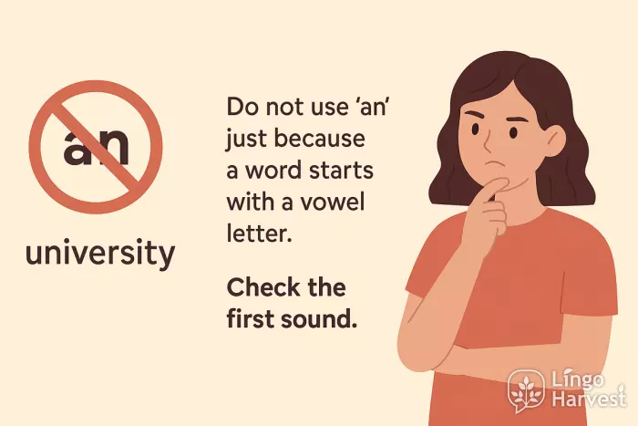 articles check the first sound a vs an