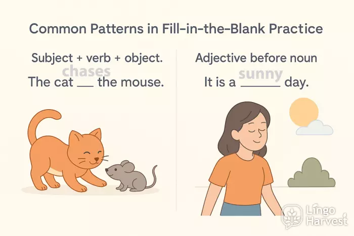 fill blank patterns subject verb object adjective noun