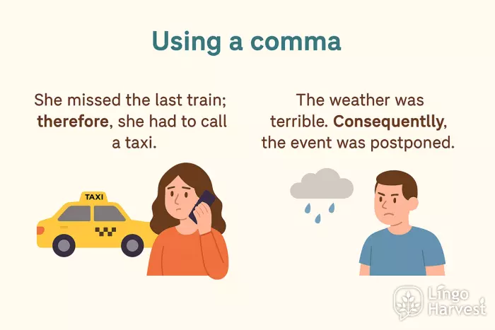 comma usage therefore consequently