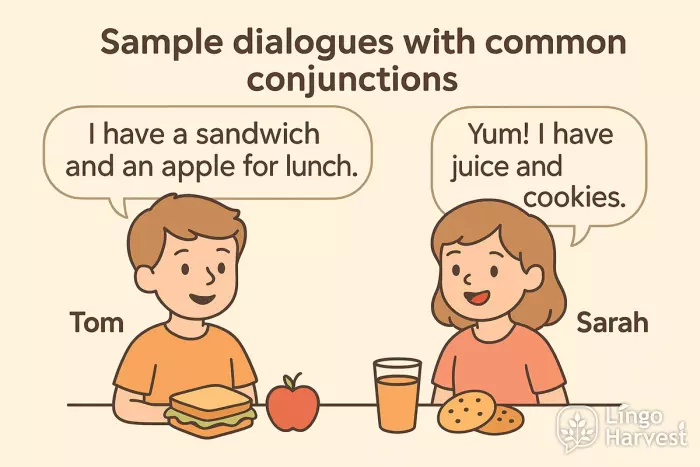 dialogue with common conjunctions lunch