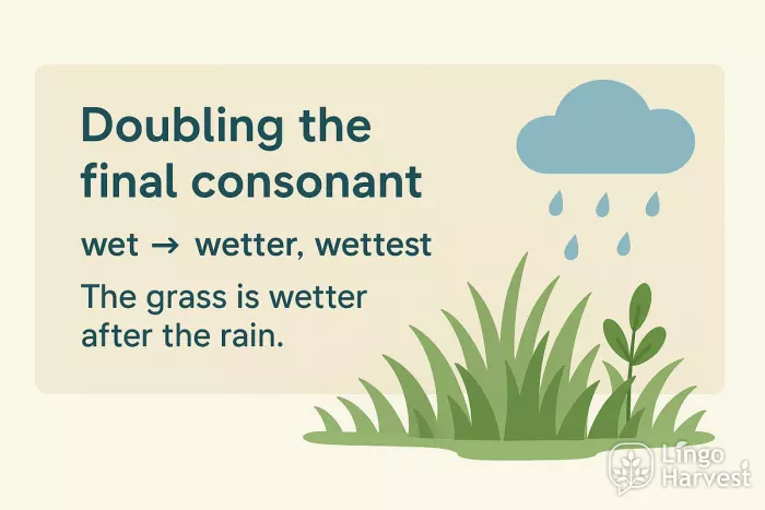 doubling consonant wet wetter grass rain
