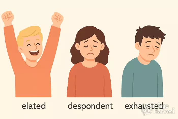 elated despondent exhausted