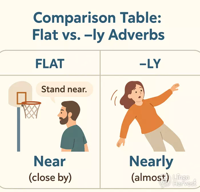 flat vs ly adverbs near nearly