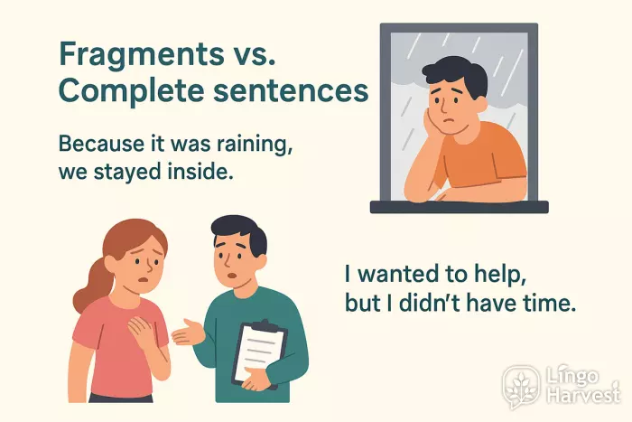 fragments vs complete sentences visual