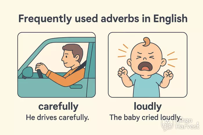 frequently used adverbs carefully loudly