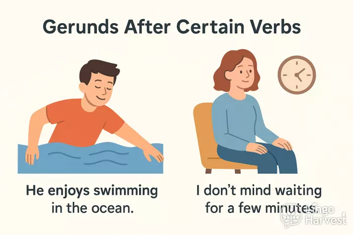 gerunds after verbs swimming waiting