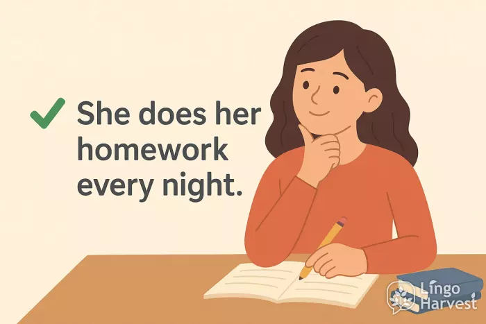 Girl doing her homework at desk
