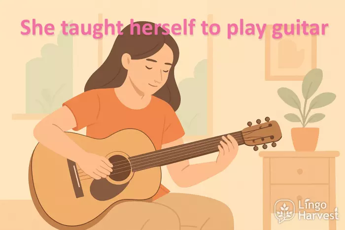 illustration of girl playing guitar at home