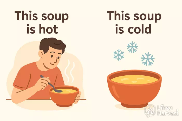 opposite adjectives hot soup vs cold soup