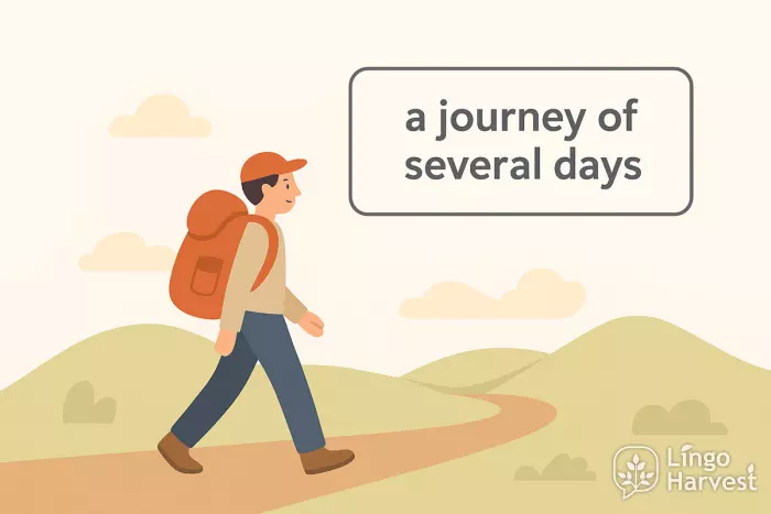 Traveler walking on a long journey through hills
