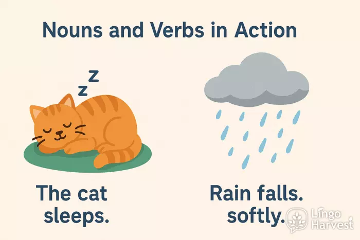 nouns verbs action cat rain