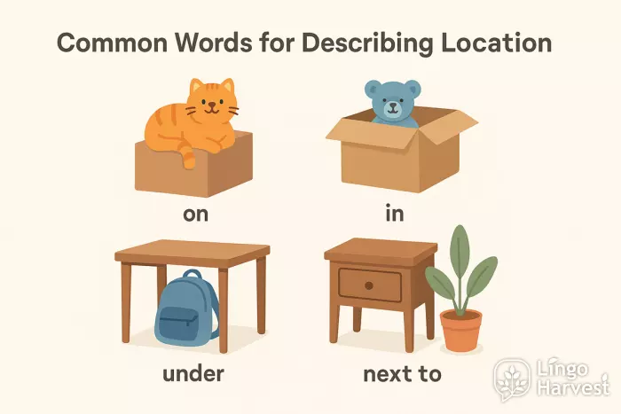 Prepositions of Place: on in under next to