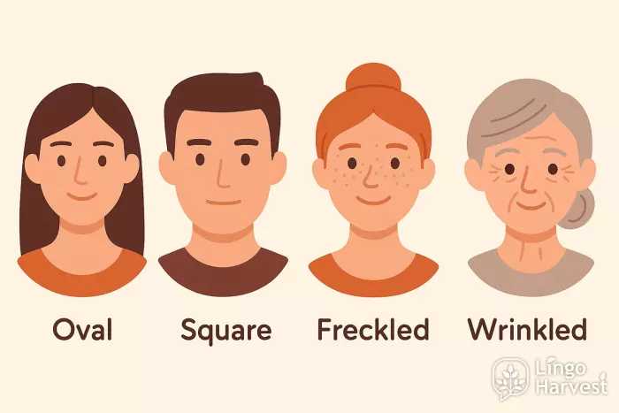 oval square freckled wrinkled
