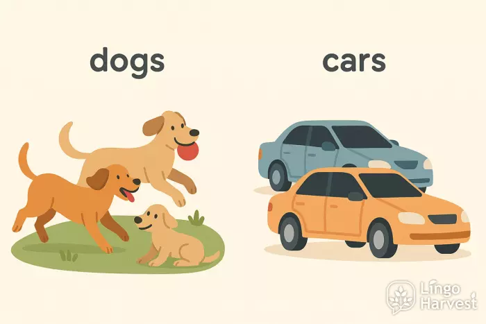 plural nouns dogs cars