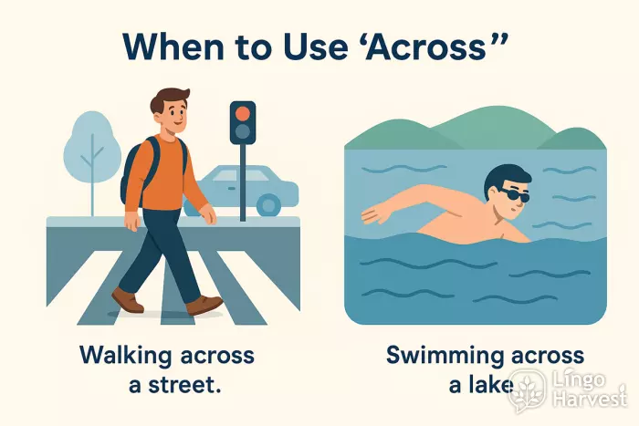 preposition across street lake