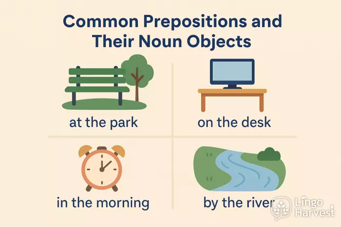 prepositions park desk morning river