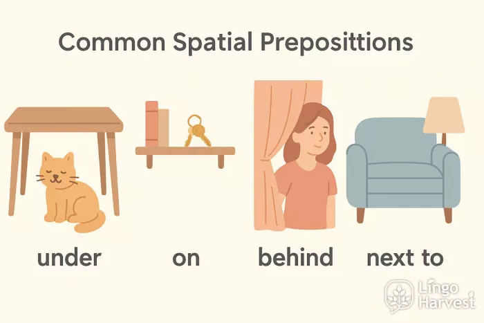 spatial prepositions under on behind next
