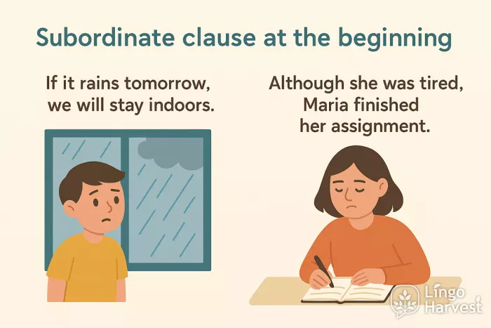 subordinate clause beginning rain tired