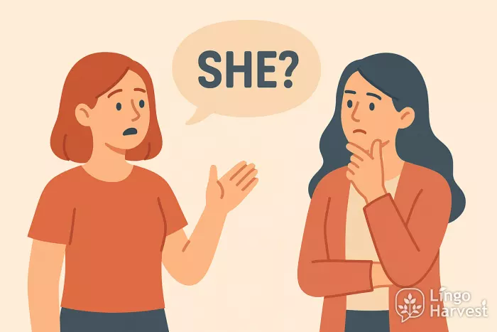 two women confused about the pronoun she