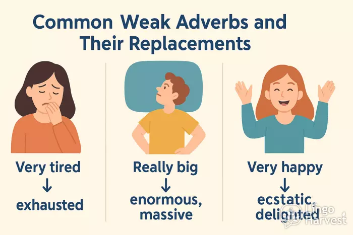 weak adverbs replacements examples