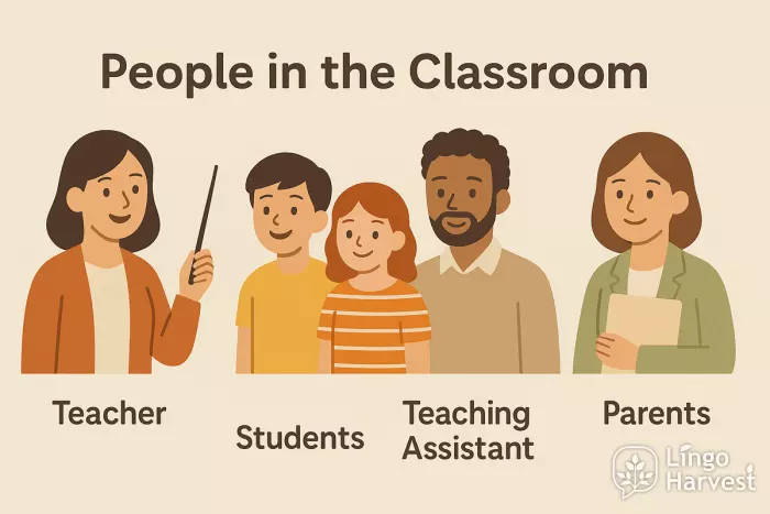 People in the Classroom, Nouns: Teacher, students, teaching assistant, parents