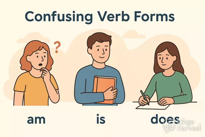 confusing verb forms am is does